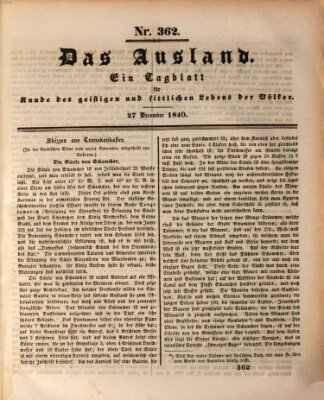 Das Ausland Sonntag 27. Dezember 1840