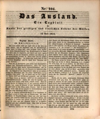 Das Ausland Samstag 13. April 1844