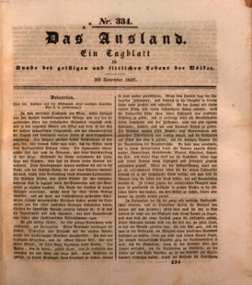 Das Ausland Donnerstag 30. November 1837