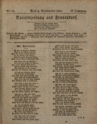 Bauern-Zeitung aus Frauendorf Samstag 9. November 1822