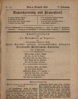 Bauern-Zeitung aus Frauendorf Samstag 2. August 1823