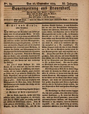 Bauern-Zeitung aus Frauendorf Samstag 26. September 1829