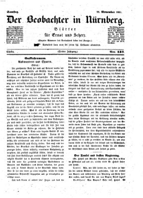 Der Beobachter in Nürnberg (Nürnberger Beobachter) Samstag 22. November 1851
