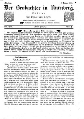 Der Beobachter in Nürnberg (Nürnberger Beobachter) Dienstag 6. Januar 1852