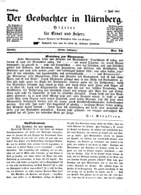 Der Beobachter in Nürnberg (Nürnberger Beobachter) Dienstag 1. Juli 1851