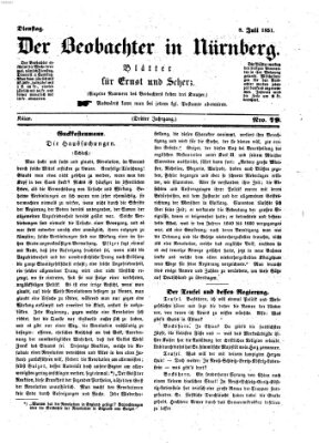 Der Beobachter in Nürnberg (Nürnberger Beobachter) Dienstag 8. Juli 1851