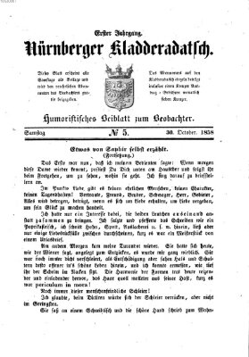 Nürnberger Kladderadatsch (Nürnberger Beobachter) Samstag 30. Oktober 1858