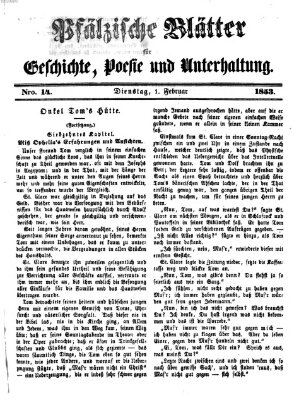 Pfälzische Blätter für Geschichte, Poesie und Unterhaltung (Zweibrücker Wochenblatt) Dienstag 1. Februar 1853