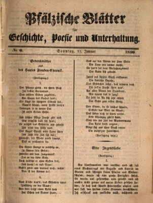 Pfälzische Blätter für Geschichte, Poesie und Unterhaltung (Zweibrücker Wochenblatt) Sonntag 13. Januar 1856