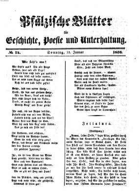 Pfälzische Blätter für Geschichte, Poesie und Unterhaltung (Zweibrücker Wochenblatt) Sonntag 31. Januar 1858