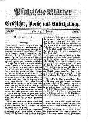 Pfälzische Blätter für Geschichte, Poesie und Unterhaltung (Zweibrücker Wochenblatt) Freitag 5. Februar 1858