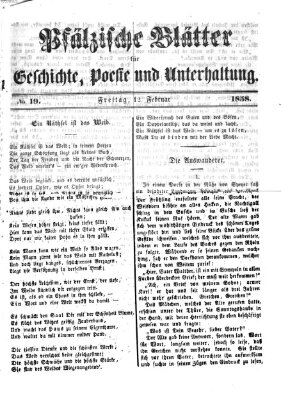 Pfälzische Blätter für Geschichte, Poesie und Unterhaltung (Zweibrücker Wochenblatt) Freitag 12. Februar 1858