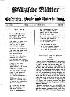 Pfälzische Blätter für Geschichte, Poesie und Unterhaltung (Zweibrücker Wochenblatt) Sonntag 26. September 1858