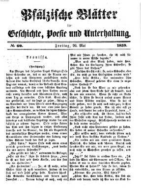 Pfälzische Blätter für Geschichte, Poesie und Unterhaltung (Zweibrücker Wochenblatt) Freitag 20. Mai 1859