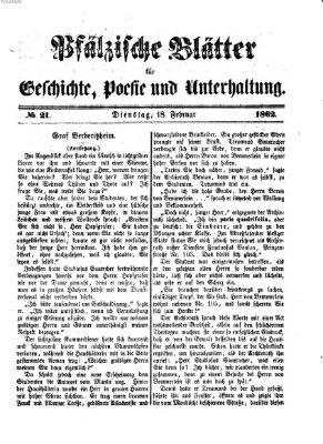 Pfälzische Blätter für Geschichte, Poesie und Unterhaltung (Zweibrücker Wochenblatt) Dienstag 18. Februar 1862
