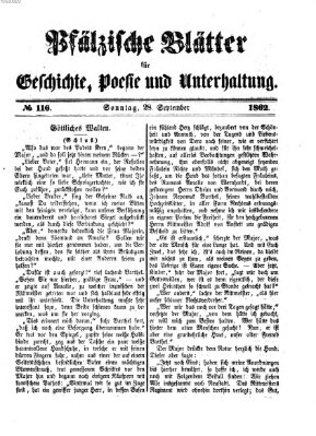 Pfälzische Blätter für Geschichte, Poesie und Unterhaltung (Zweibrücker Wochenblatt) Sonntag 28. September 1862