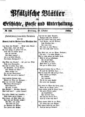 Pfälzische Blätter für Geschichte, Poesie und Unterhaltung (Zweibrücker Wochenblatt) Freitag 10. Oktober 1862