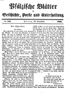 Pfälzische Blätter für Geschichte, Poesie und Unterhaltung (Zweibrücker Wochenblatt) Freitag 23. September 1864