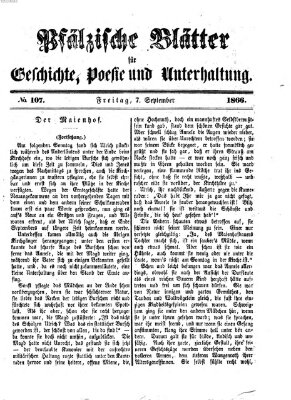 Pfälzische Blätter für Geschichte, Poesie und Unterhaltung (Zweibrücker Wochenblatt) Freitag 7. September 1866