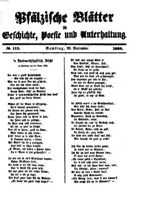Pfälzische Blätter für Geschichte, Poesie und Unterhaltung (Zweibrücker Wochenblatt) Samstag 26. September 1868