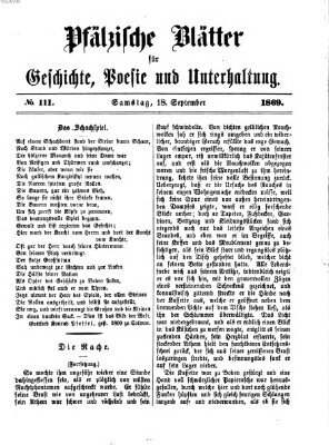 Pfälzische Blätter für Geschichte, Poesie und Unterhaltung (Zweibrücker Wochenblatt) Samstag 18. September 1869
