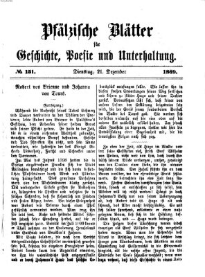 Pfälzische Blätter für Geschichte, Poesie und Unterhaltung (Zweibrücker Wochenblatt) Dienstag 21. Dezember 1869