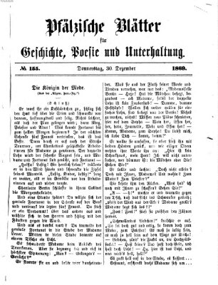 Pfälzische Blätter für Geschichte, Poesie und Unterhaltung (Zweibrücker Wochenblatt) Donnerstag 30. Dezember 1869
