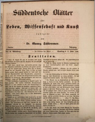 Süddeutsche Blätter für Leben, Wissenschaft und Kunst Samstag 17. Februar 1838