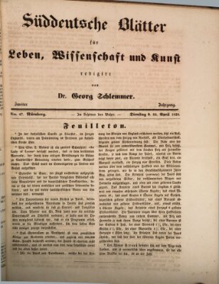 Süddeutsche Blätter für Leben, Wissenschaft und Kunst Dienstag 24. April 1838