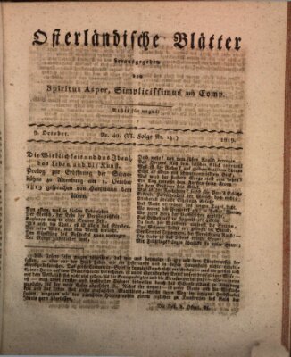 Osterländische Blätter Samstag 9. Oktober 1819