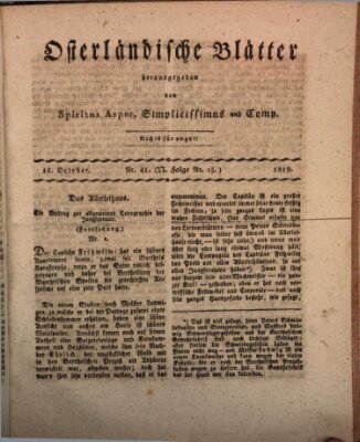 Osterländische Blätter Samstag 16. Oktober 1819