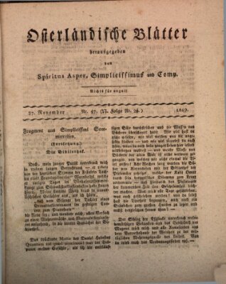 Osterländische Blätter Samstag 27. November 1819