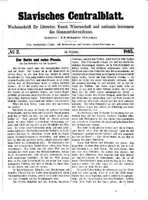 Slavisches Centralblatt (Centralblatt für slavische Literatur und Bibliographie) Samstag 14. Oktober 1865