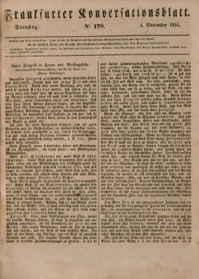 Frankfurter Konversationsblatt (Frankfurter Ober-Post-Amts-Zeitung) Dienstag 4. November 1834