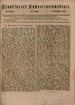 Frankfurter Konversationsblatt (Frankfurter Ober-Post-Amts-Zeitung) Dienstag 11. November 1834