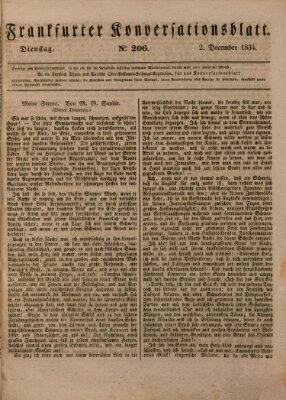 Frankfurter Konversationsblatt (Frankfurter Ober-Post-Amts-Zeitung) Dienstag 2. Dezember 1834