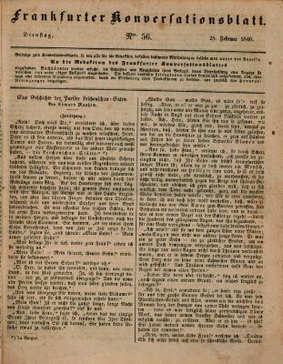 Frankfurter Konversationsblatt (Frankfurter Ober-Post-Amts-Zeitung) Dienstag 25. Februar 1840