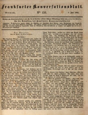 Frankfurter Konversationsblatt (Frankfurter Ober-Post-Amts-Zeitung) Mittwoch 3. Juni 1840