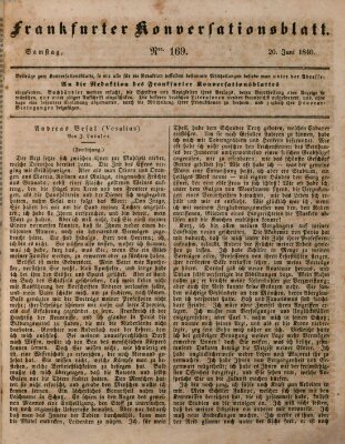 Frankfurter Konversationsblatt (Frankfurter Ober-Post-Amts-Zeitung) Samstag 20. Juni 1840