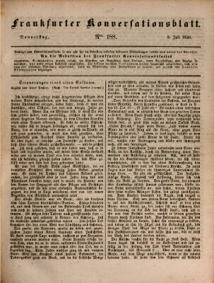 Frankfurter Konversationsblatt (Frankfurter Ober-Post-Amts-Zeitung) Donnerstag 9. Juli 1840