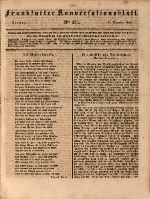 Frankfurter Konversationsblatt (Frankfurter Ober-Post-Amts-Zeitung) Freitag 25. Dezember 1840