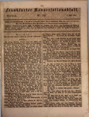 Frankfurter Konversationsblatt (Frankfurter Ober-Post-Amts-Zeitung) Mittwoch 7. Juli 1841