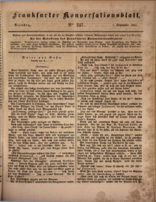 Frankfurter Konversationsblatt (Frankfurter Ober-Post-Amts-Zeitung) Dienstag 7. September 1841
