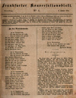 Frankfurter Konversationsblatt (Frankfurter Ober-Post-Amts-Zeitung) Dienstag 4. Januar 1842