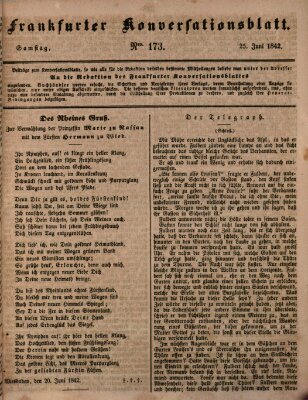 Frankfurter Konversationsblatt (Frankfurter Ober-Post-Amts-Zeitung) Samstag 25. Juni 1842