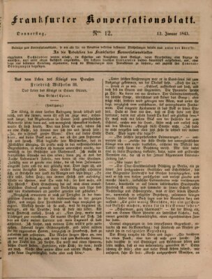 Frankfurter Konversationsblatt (Frankfurter Ober-Post-Amts-Zeitung) Donnerstag 12. Januar 1843