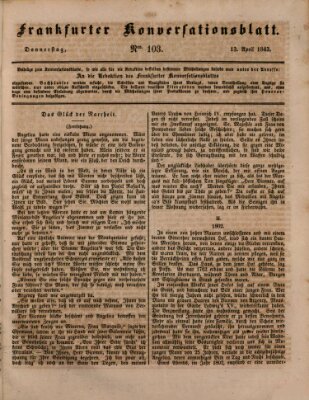 Frankfurter Konversationsblatt (Frankfurter Ober-Post-Amts-Zeitung) Donnerstag 13. April 1843