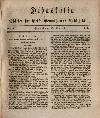 Didaskalia oder Blätter für Geist, Gemüth und Publizität (Didaskalia) Samstag 17. April 1824