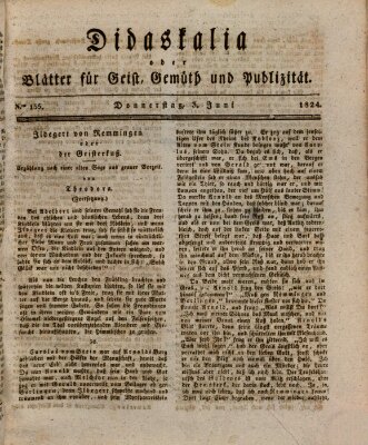 Didaskalia oder Blätter für Geist, Gemüth und Publizität (Didaskalia) Donnerstag 3. Juni 1824