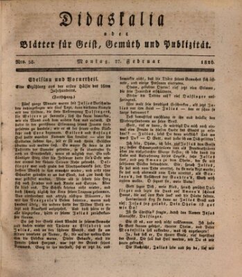 Didaskalia oder Blätter für Geist, Gemüth und Publizität (Didaskalia) Montag 27. Februar 1826